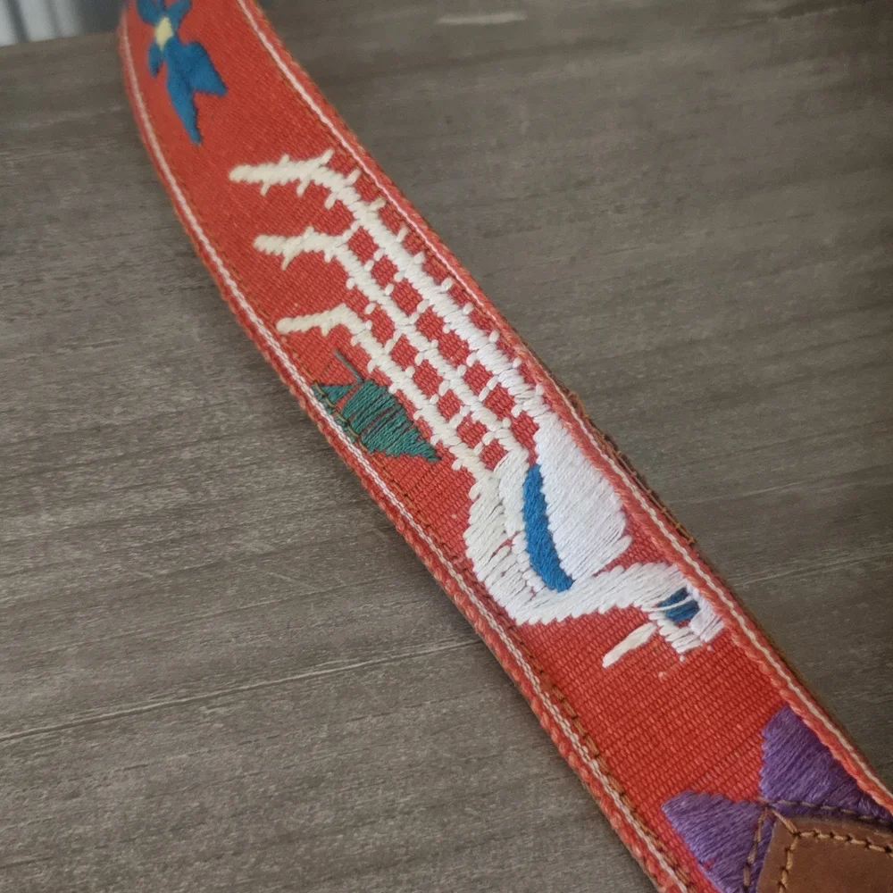 Vtg Men's Embroidered Belt, 38, M/L, Bird/Flower, Leather